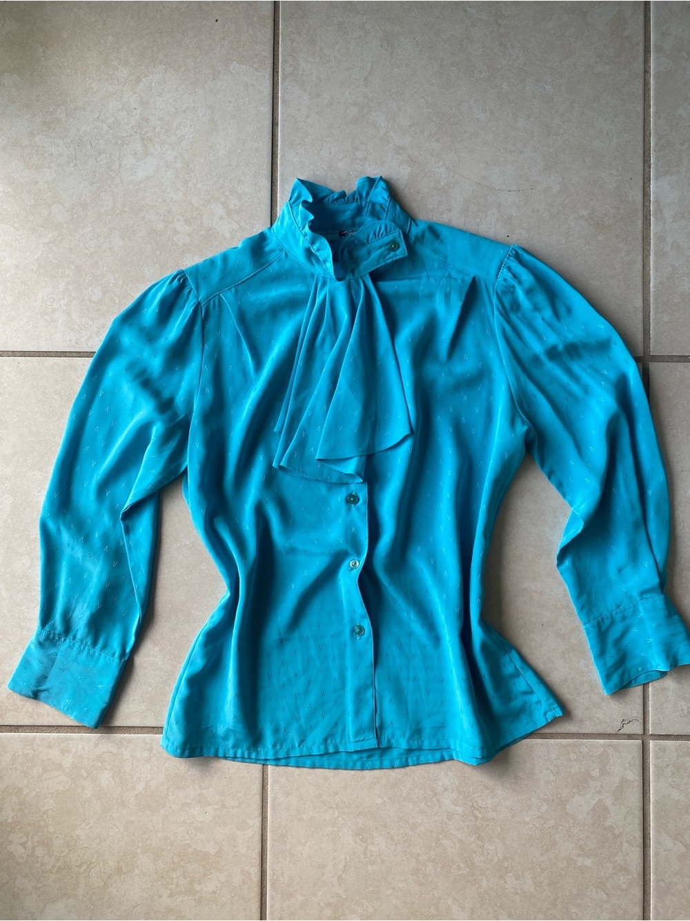 Vintage 1980s Johnathan Martin Turquoise Ruffle-Neck